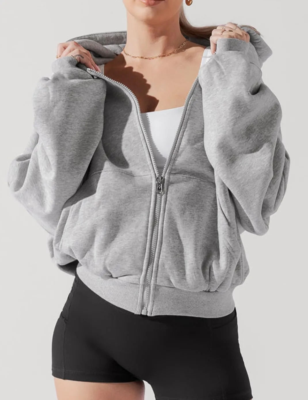 Haellun Womens Oversized Long Sleeve Zip Up Hoodie Fleece Drawstring Sweatshirts Pullover Sweaters with Pockets