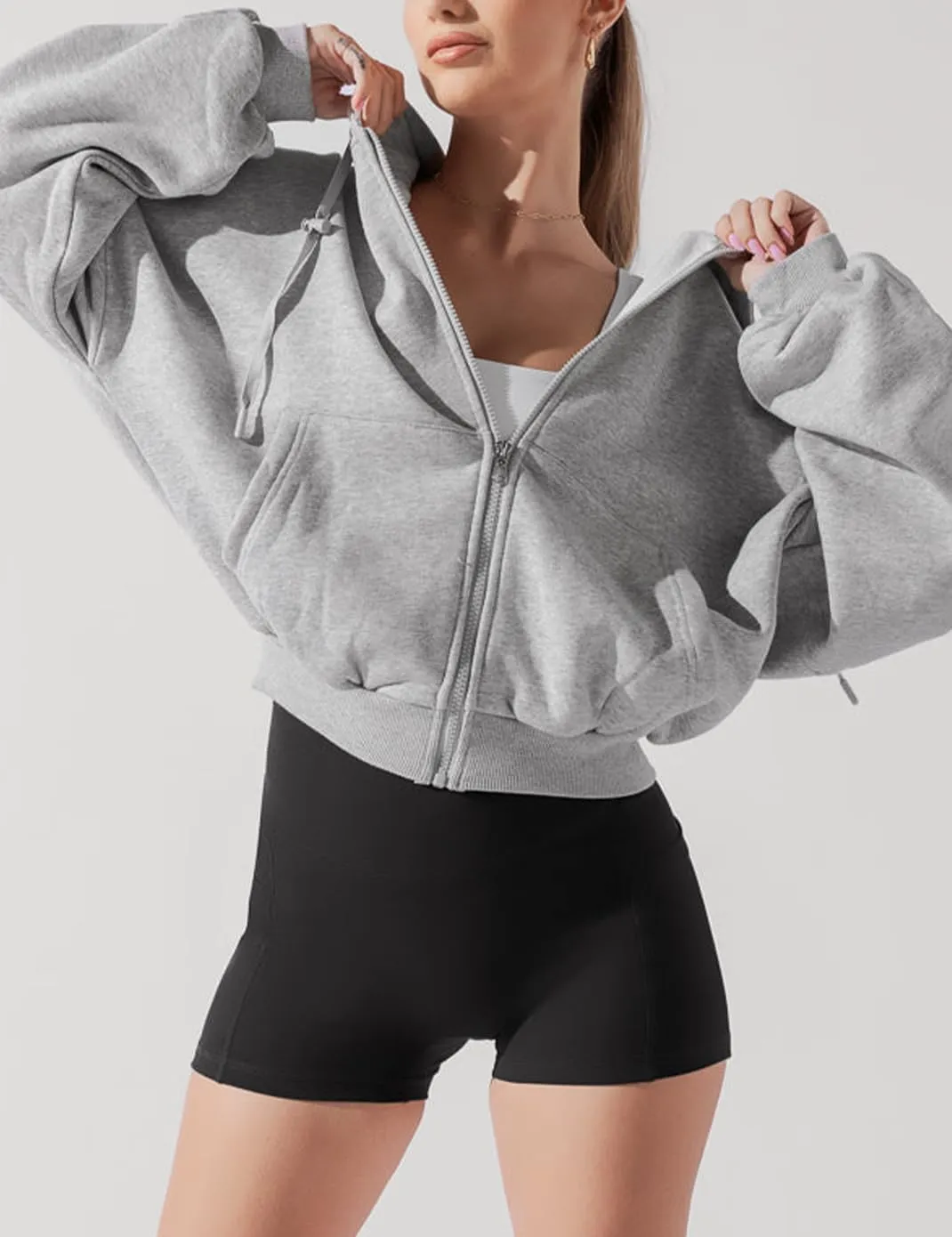 Haellun Womens Oversized Long Sleeve Zip Up Hoodie Fleece Drawstring Sweatshirts Pullover Sweaters with Pockets