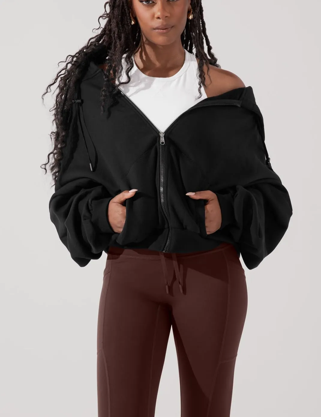 Haellun Womens Oversized Long Sleeve Zip Up Hoodie Fleece Drawstring Sweatshirts Pullover Sweaters with Pockets