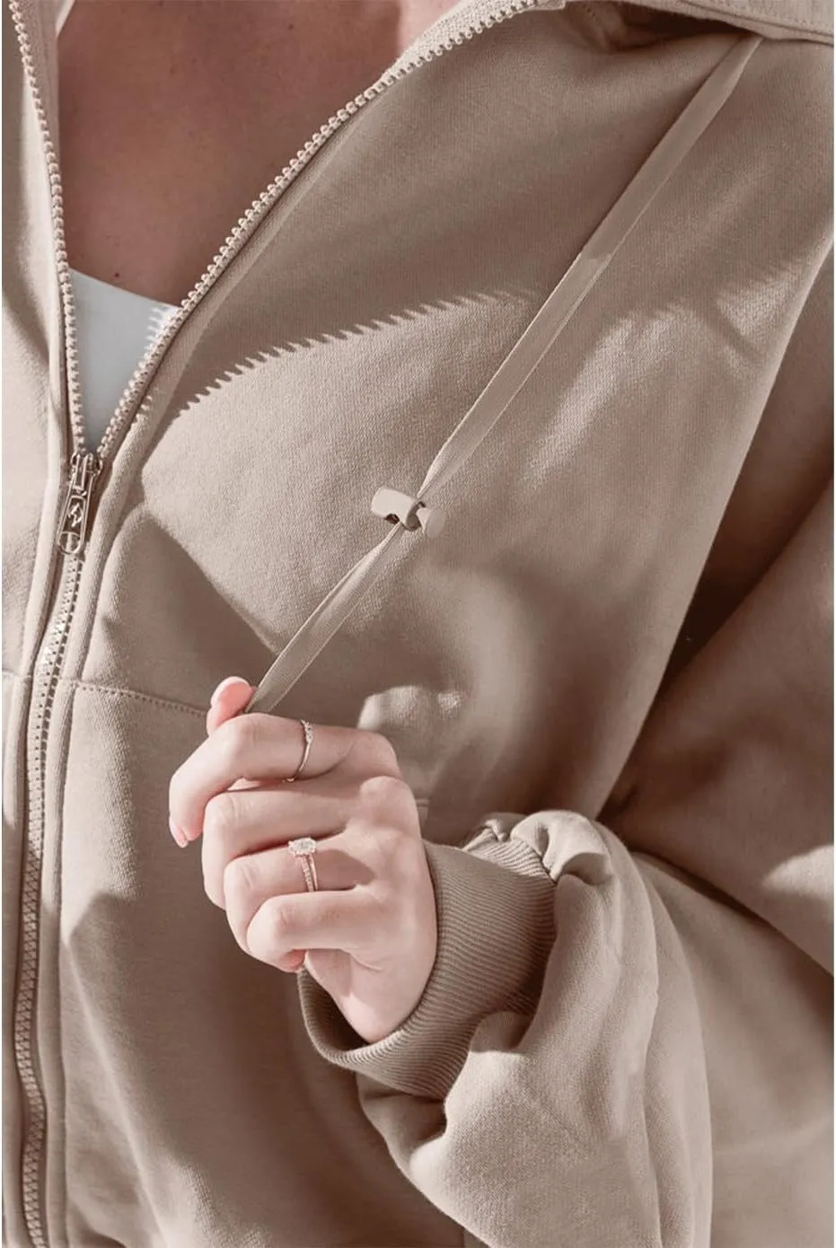 Haellun Womens Oversized Long Sleeve Zip Up Hoodie Fleece Drawstring Sweatshirts Pullover Sweaters with Pockets