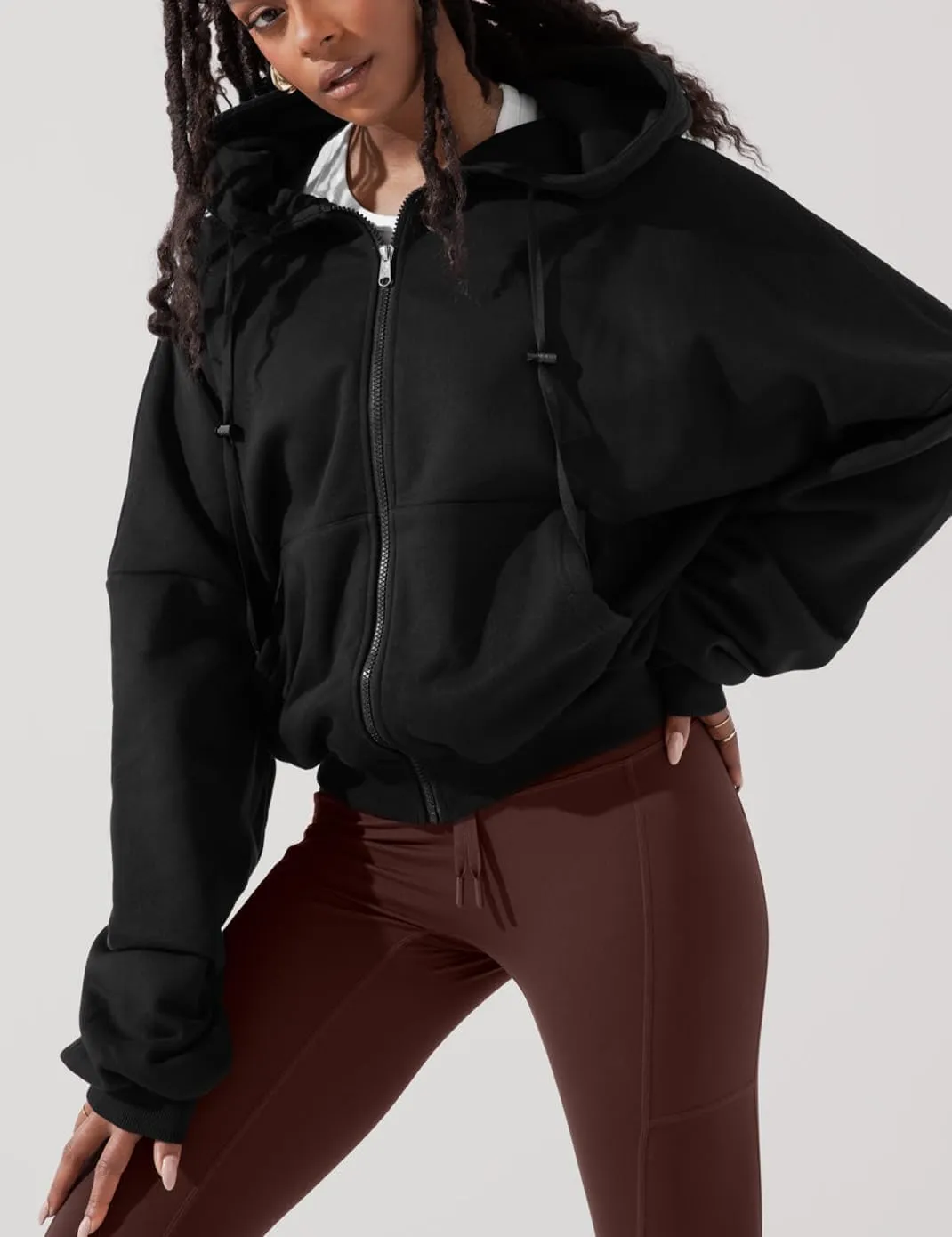 Haellun Womens Oversized Long Sleeve Zip Up Hoodie Fleece Drawstring Sweatshirts Pullover Sweaters with Pockets