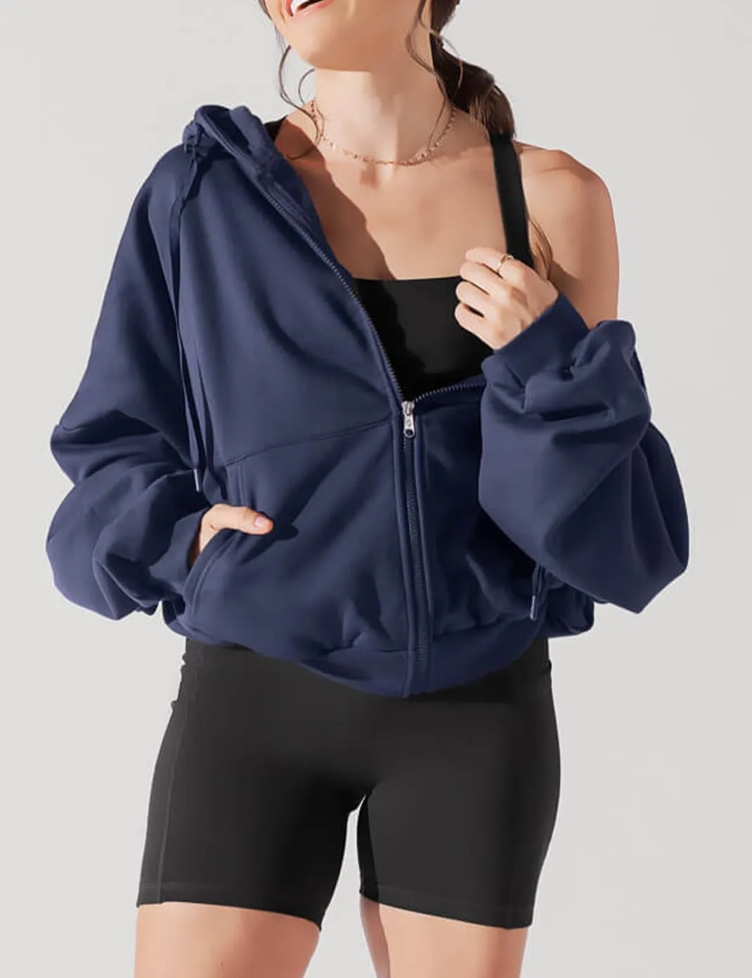 Haellun Womens Oversized Long Sleeve Zip Up Hoodie Fleece Drawstring Sweatshirts Pullover Sweaters with Pockets