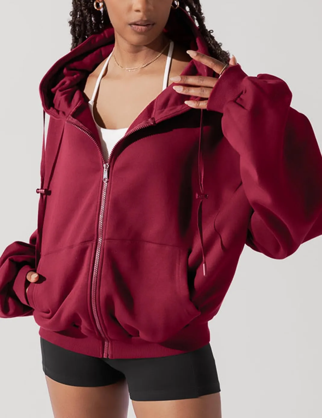 Haellun Womens Oversized Long Sleeve Zip Up Hoodie Fleece Drawstring Sweatshirts Pullover Sweaters with Pockets