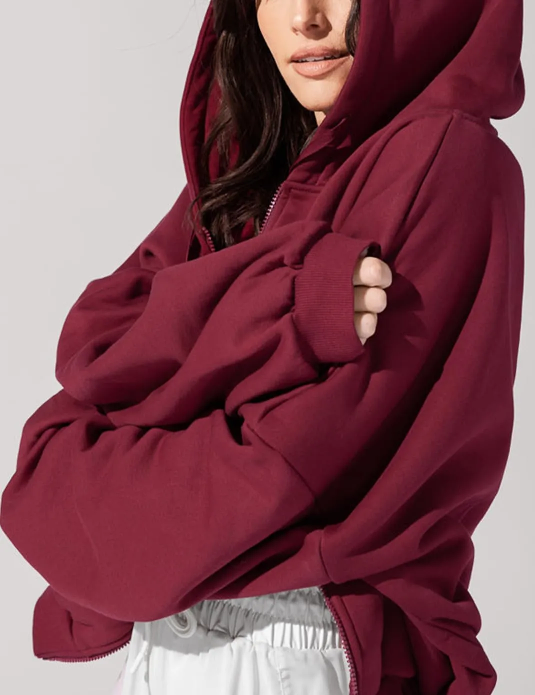 Haellun Womens Oversized Long Sleeve Zip Up Hoodie Fleece Drawstring Sweatshirts Pullover Sweaters with Pockets