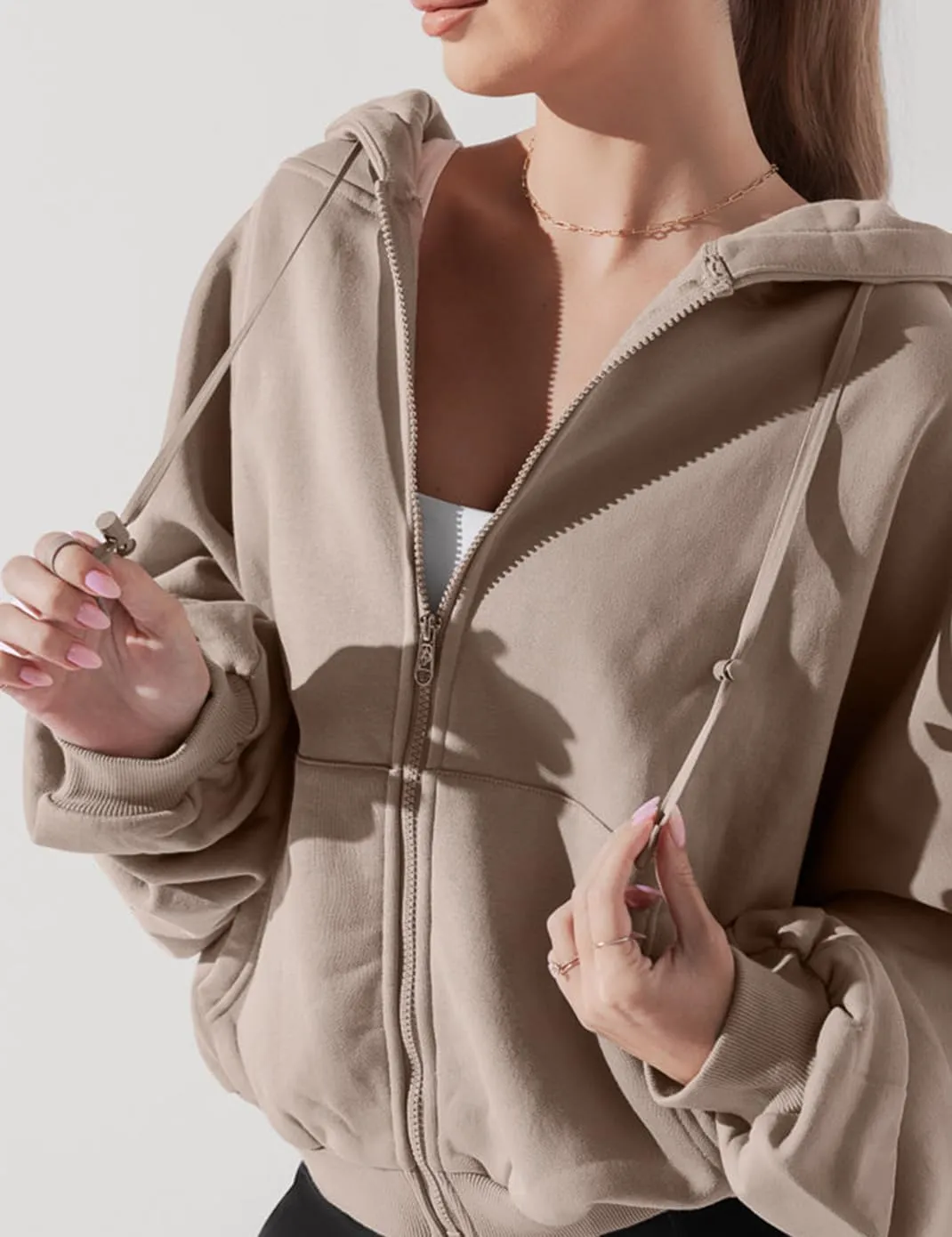 Haellun Womens Oversized Long Sleeve Zip Up Hoodie Fleece Drawstring Sweatshirts Pullover Sweaters with Pockets