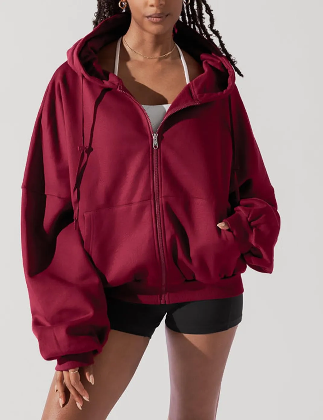 Haellun Womens Oversized Long Sleeve Zip Up Hoodie Fleece Drawstring Sweatshirts Pullover Sweaters with Pockets