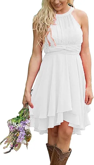 Halter Short Bridesmaid Dresses 2024 Western Wedding Guest Dresses A Line Ruffle Pleated Summer Formal Party Dresses