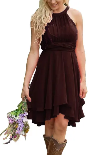 Halter Short Bridesmaid Dresses 2024 Western Wedding Guest Dresses A Line Ruffle Pleated Summer Formal Party Dresses