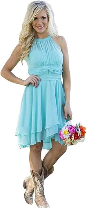 Halter Short Bridesmaid Dresses 2024 Western Wedding Guest Dresses A Line Ruffle Pleated Summer Formal Party Dresses