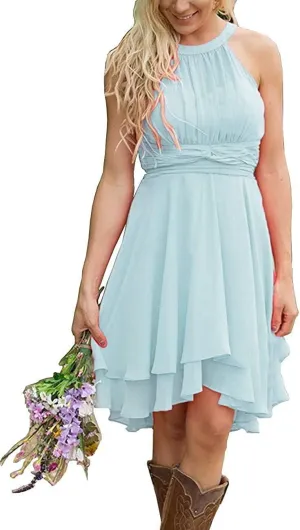 Halter Short Bridesmaid Dresses 2024 Western Wedding Guest Dresses A Line Ruffle Pleated Summer Formal Party Dresses