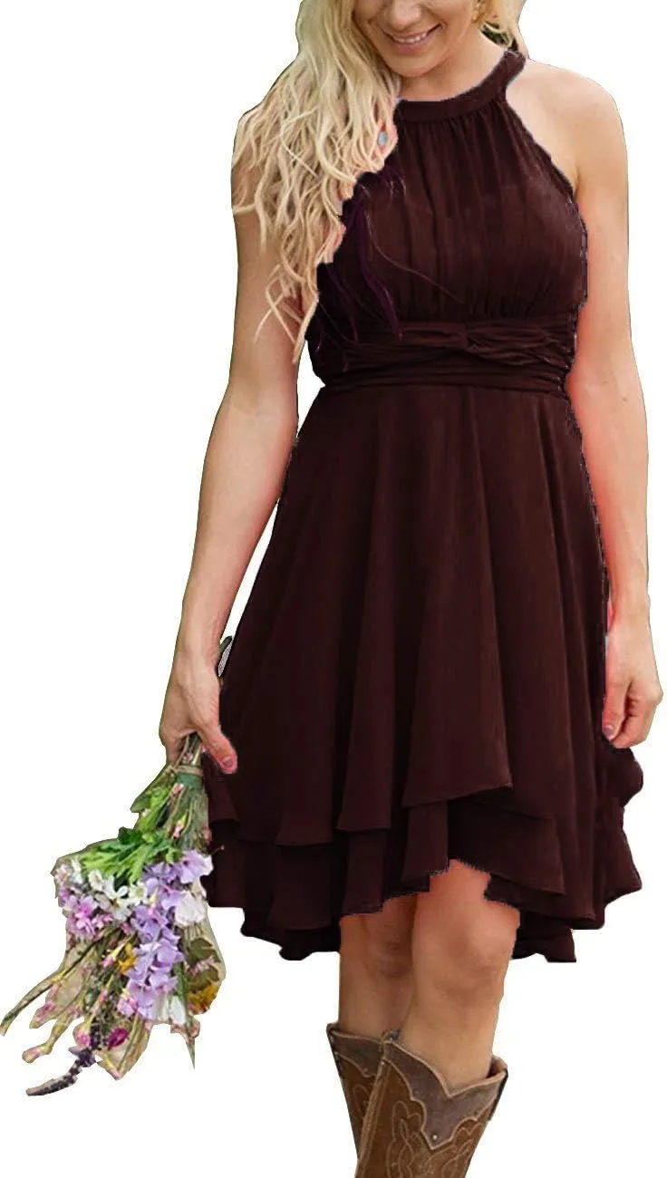 Halter Short Bridesmaid Dresses 2024 Western Wedding Guest Dresses A Line Ruffle Pleated Summer Formal Party Dresses
