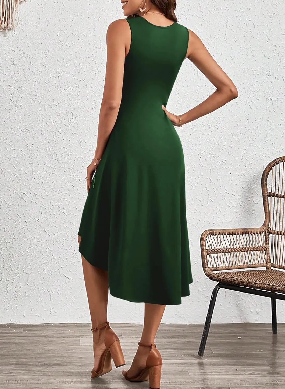 Happy Sailed Women's Summer Sleeveless Ruched Waist Flowy A Line High Low Midi Cocktail Party Dress
