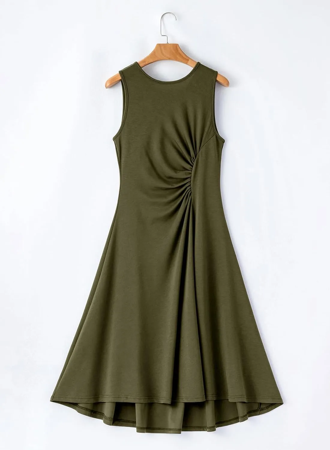 Happy Sailed Women's Summer Sleeveless Ruched Waist Flowy A Line High Low Midi Cocktail Party Dress