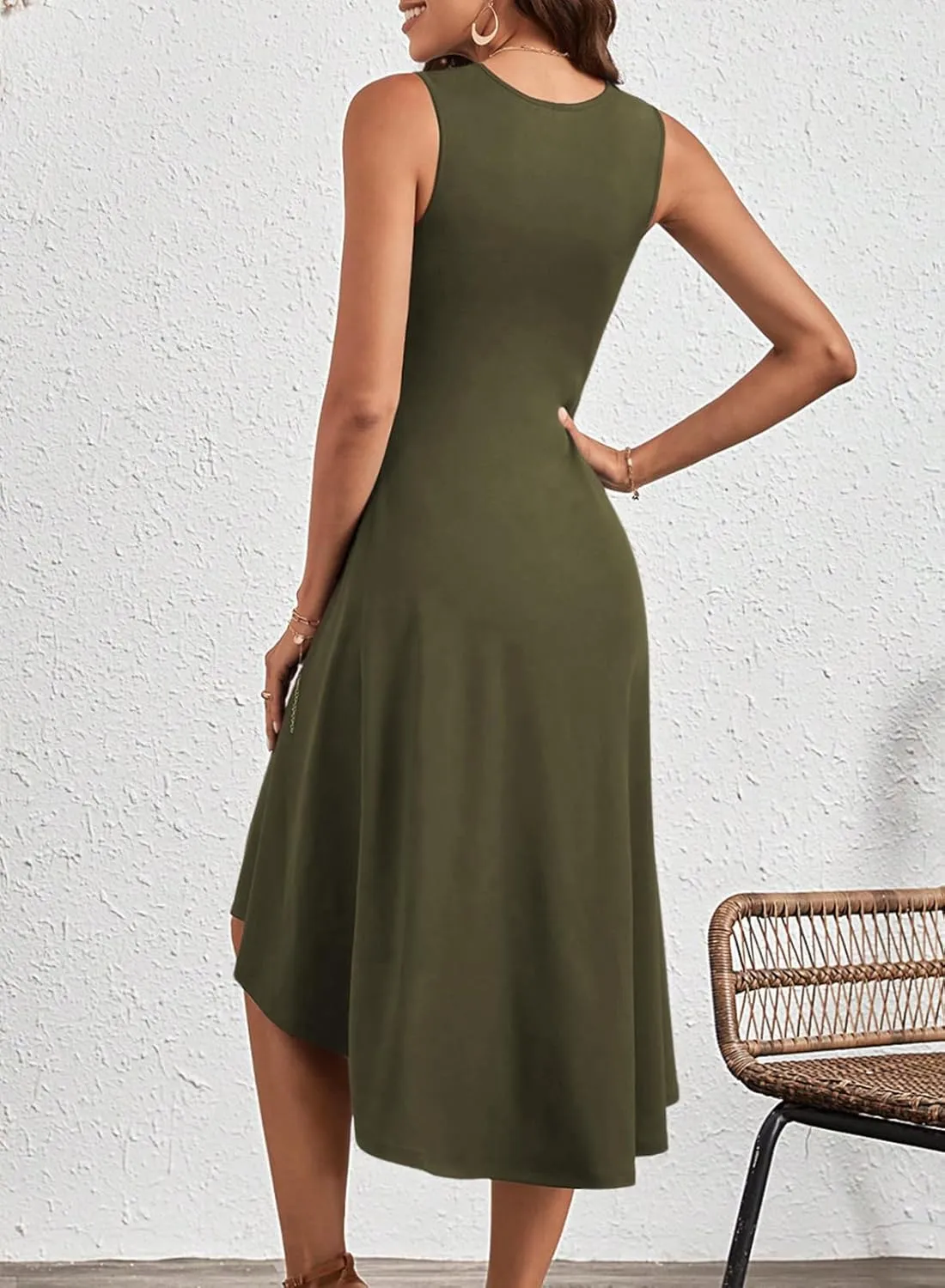 Happy Sailed Women's Summer Sleeveless Ruched Waist Flowy A Line High Low Midi Cocktail Party Dress