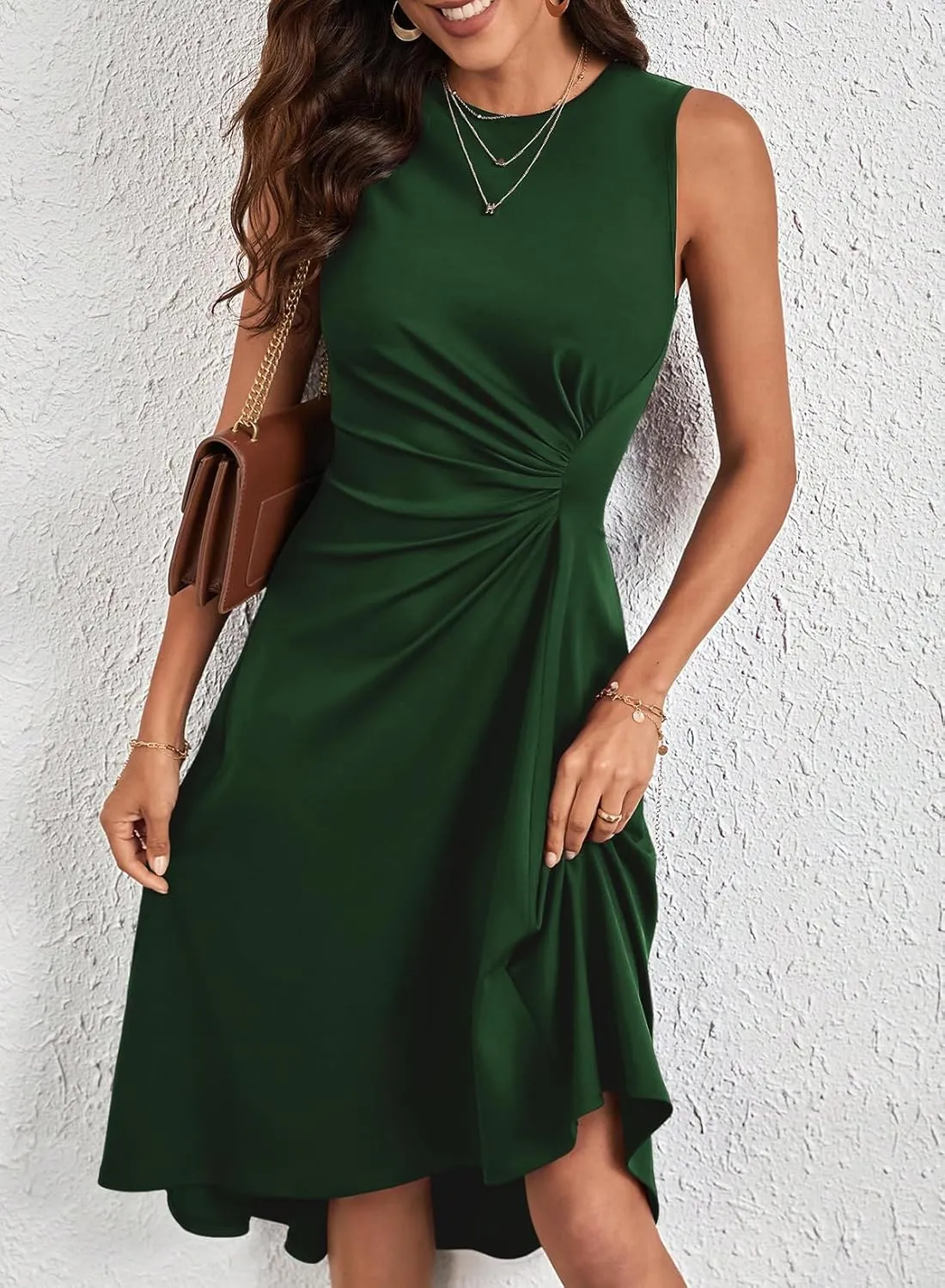 Happy Sailed Women's Summer Sleeveless Ruched Waist Flowy A Line High Low Midi Cocktail Party Dress