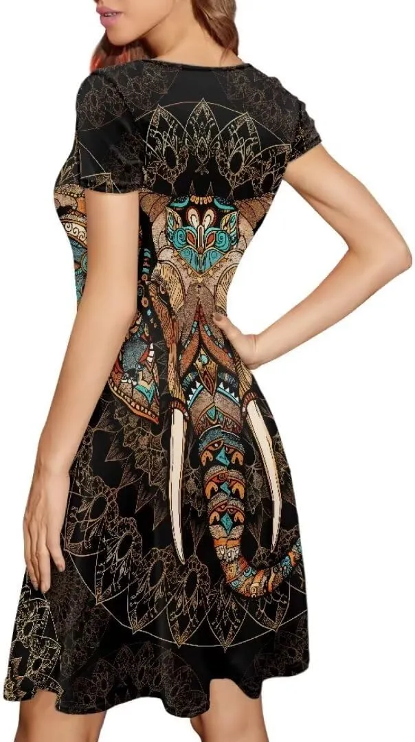 Hawaiian Dress Women Short Sleeve Summer Beach Dresses Round Neck Casual T-Shirt Dress