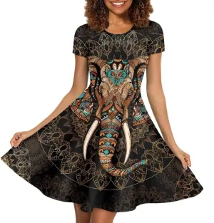 Hawaiian Dress Women Short Sleeve Summer Beach Dresses Round Neck Casual T-Shirt Dress
