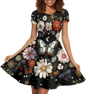 Hawaiian Dress Women Short Sleeve Summer Beach Dresses Round Neck Casual T-Shirt Dress