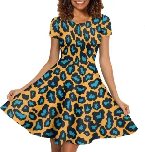 Hawaiian Dress Women Short Sleeve Summer Beach Dresses Round Neck Casual T-Shirt Dress