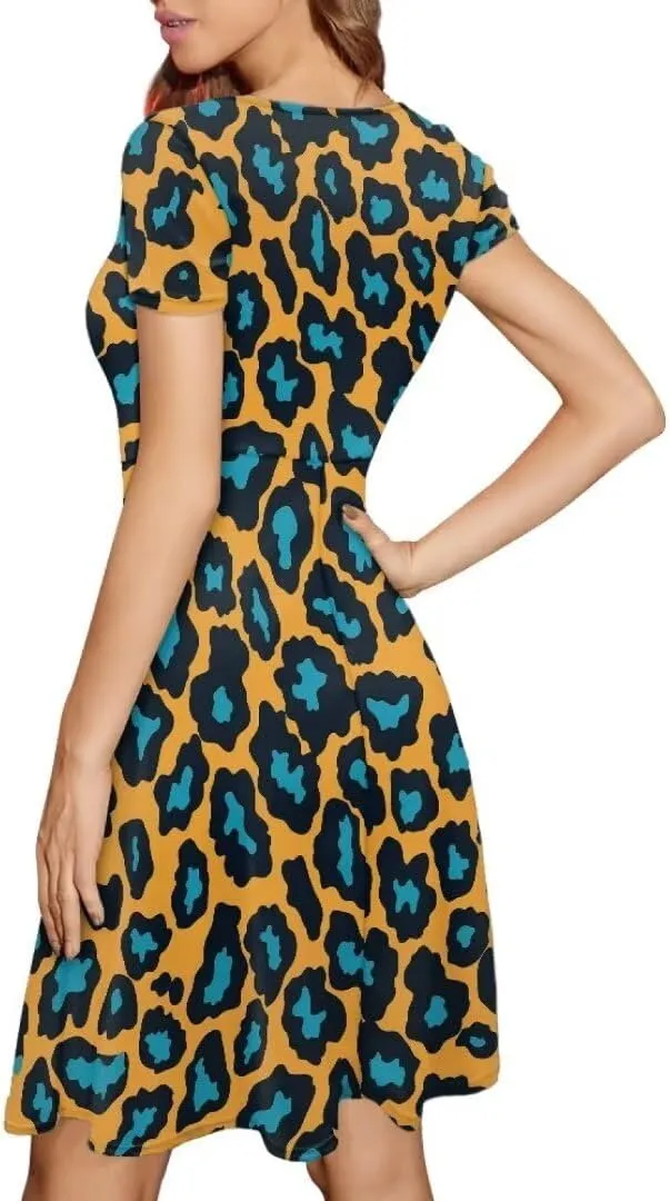 Hawaiian Dress Women Short Sleeve Summer Beach Dresses Round Neck Casual T-Shirt Dress