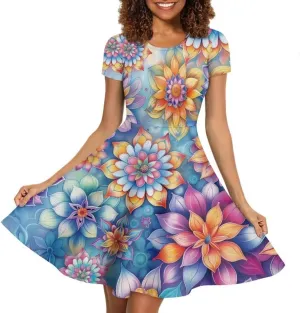 Hawaiian Dress Women Short Sleeve Summer Beach Dresses Round Neck Casual T-Shirt Dress
