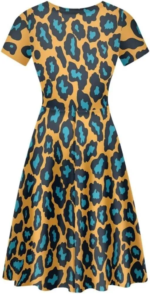 Hawaiian Dress Women Short Sleeve Summer Beach Dresses Round Neck Casual T-Shirt Dress