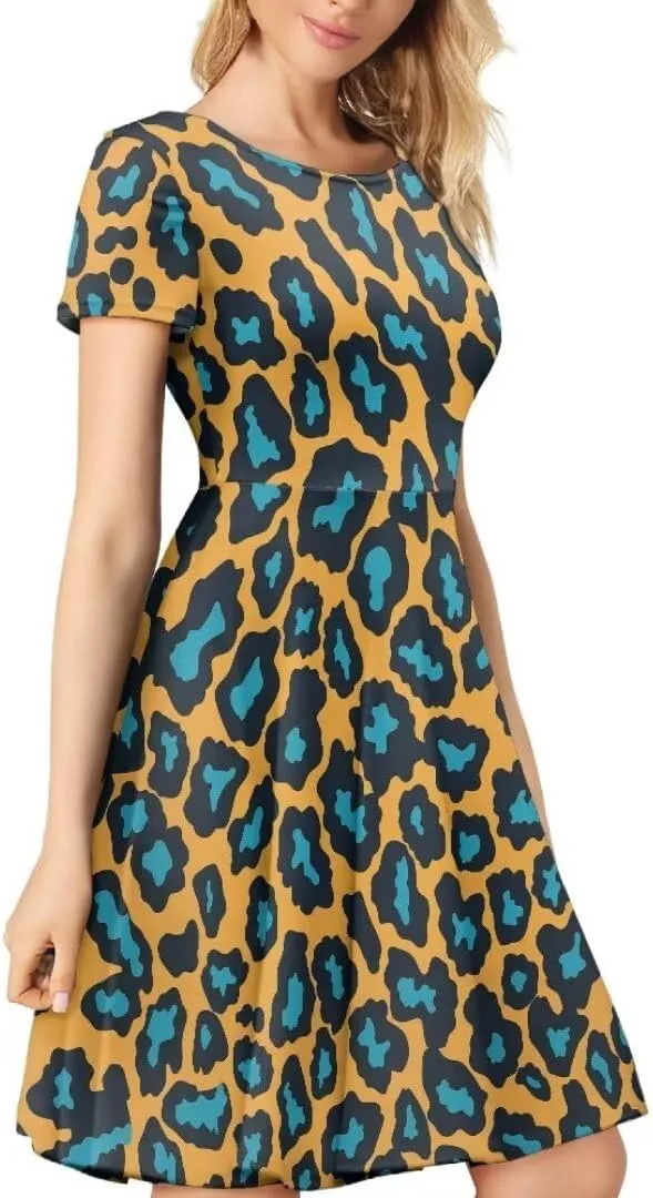 Hawaiian Dress Women Short Sleeve Summer Beach Dresses Round Neck Casual T-Shirt Dress