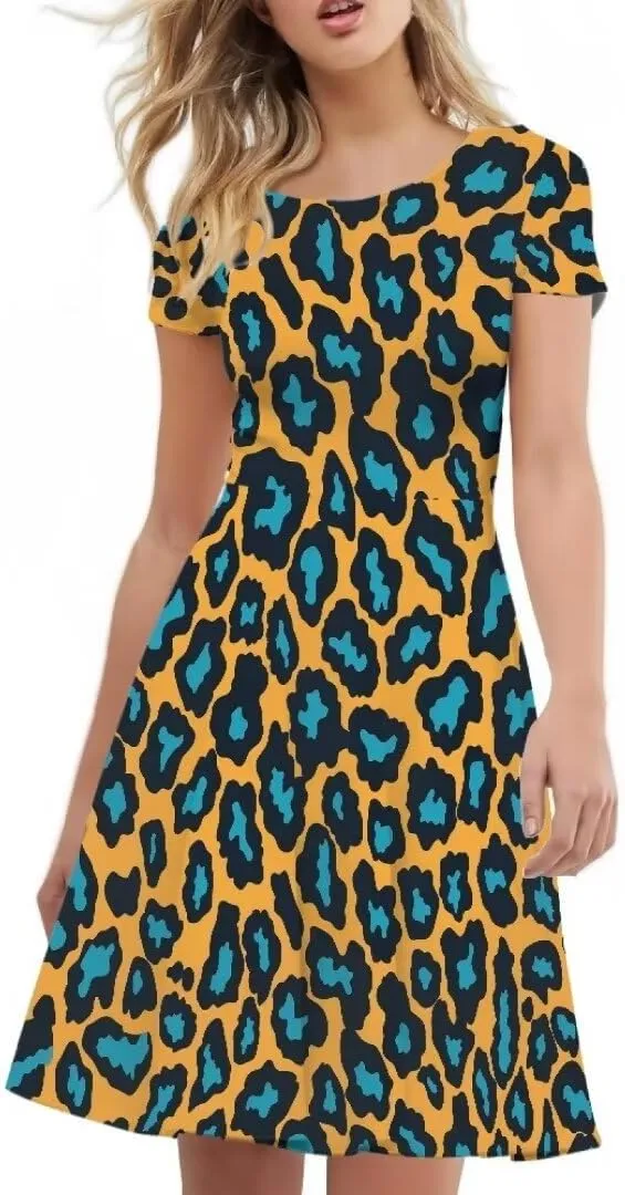 Hawaiian Dress Women Short Sleeve Summer Beach Dresses Round Neck Casual T-Shirt Dress