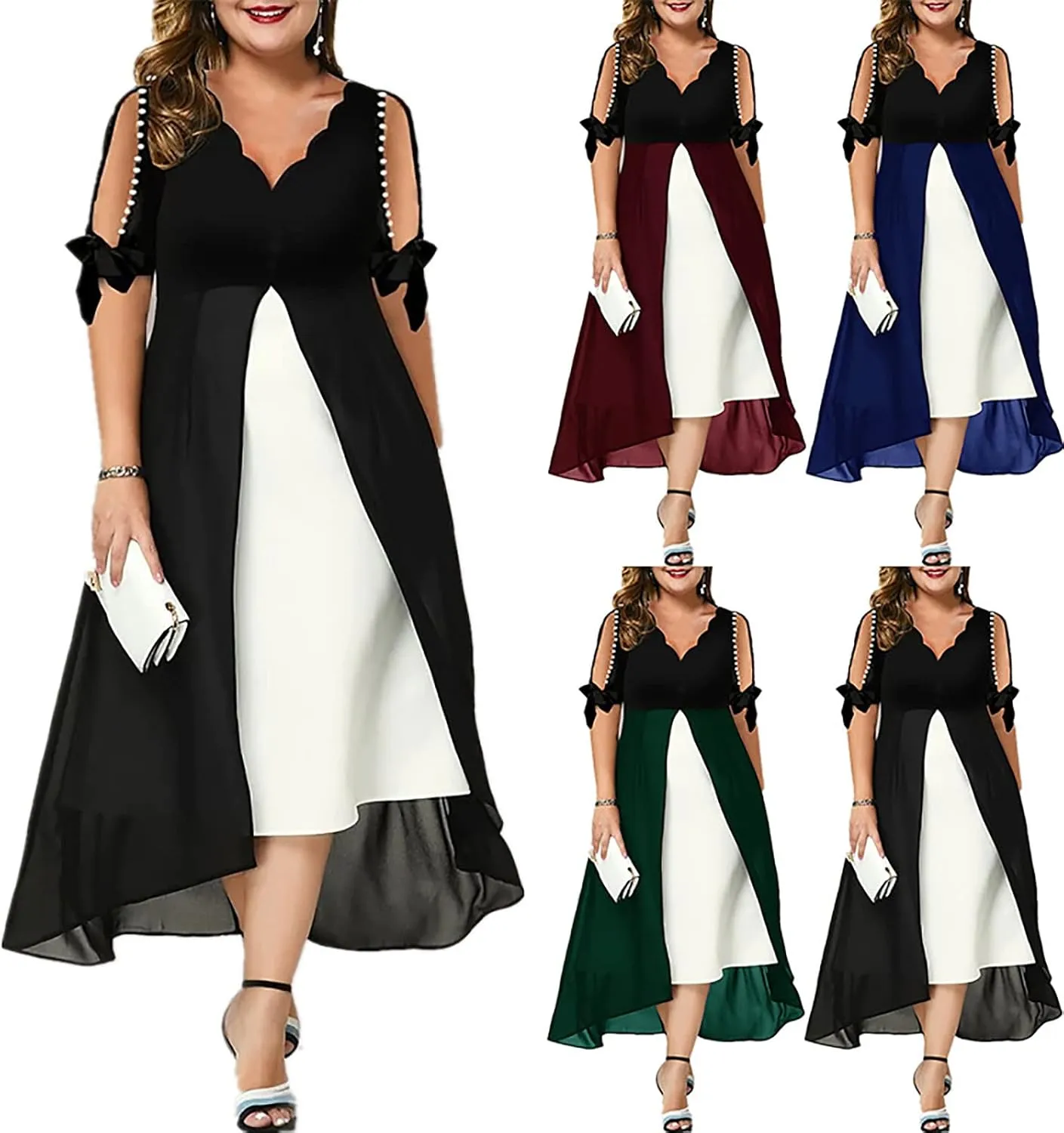 HGps8w Mother of The Bride Dresses for Women Plus Size Elegant V Neck Cold Shoulder Lace Chiffon Flowy Formal Evening Dress