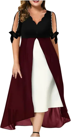 HGps8w Mother of The Bride Dresses for Women Plus Size Elegant V Neck Cold Shoulder Lace Chiffon Flowy Formal Evening Dress