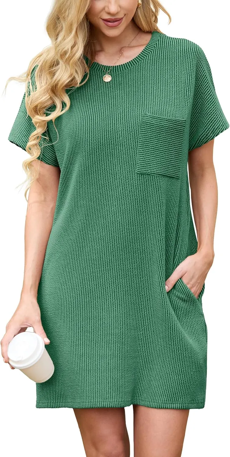 HiMONE Womens Casual Dresses Vacation Tshirt Dress Crewneck Shift Shirt Summer Petite Dress XS-2XL