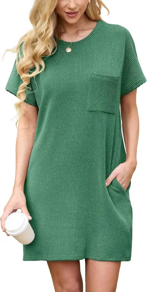 HiMONE Womens Casual Dresses Vacation Tshirt Dress Crewneck Shift Shirt Summer Petite Dress XS-2XL