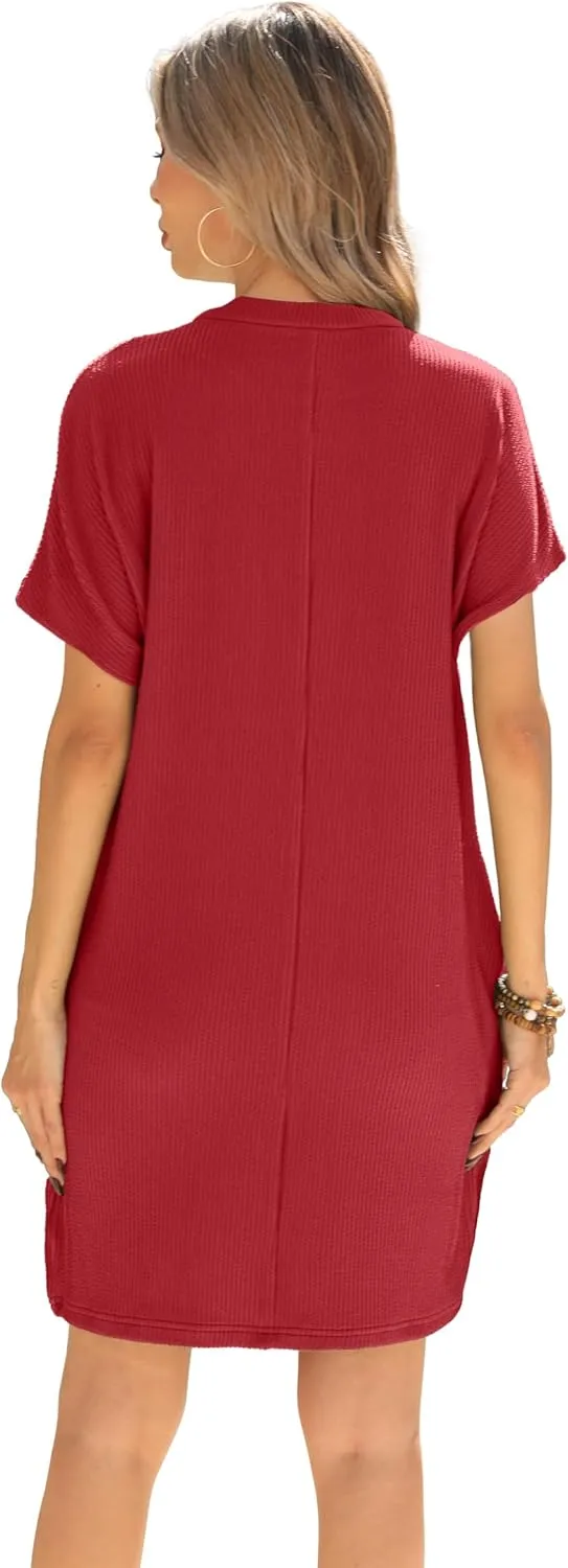 HiMONE Womens Casual Dresses Vacation Tshirt Dress Crewneck Shift Shirt Summer Petite Dress XS-2XL