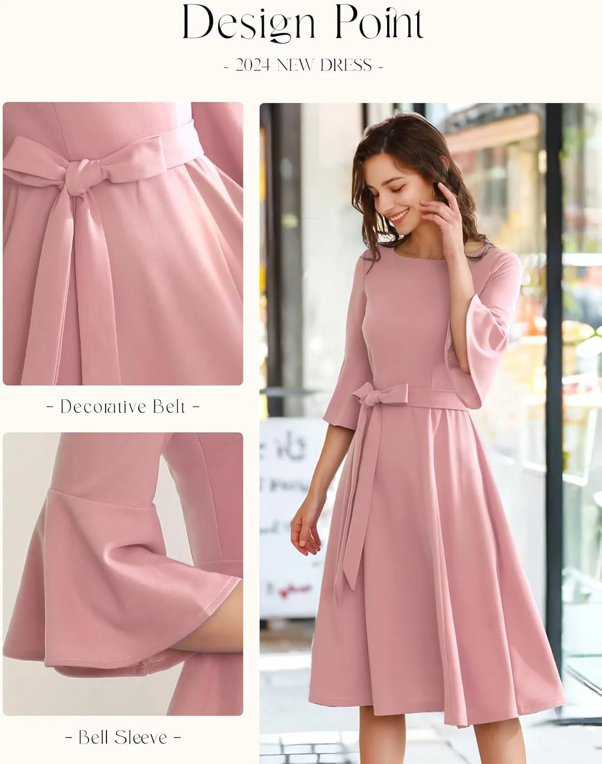 HomRain Women's Church Dresses for 2025 Wedding Guest Cocktail Tea Party Bell Sleeve Vintage Evening Graduation Dress