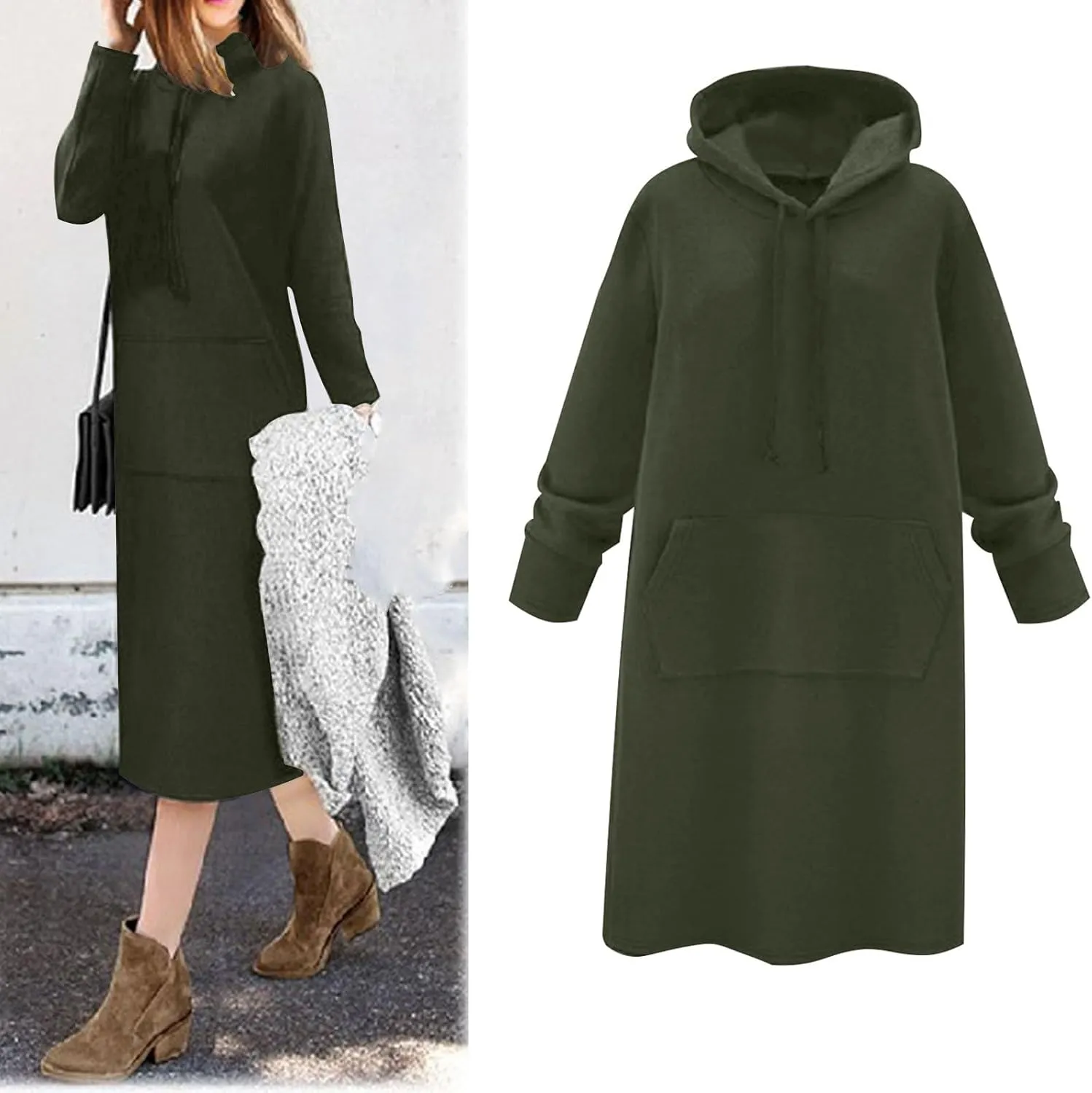 Hoodie Dress for Women 2024 Slim Casual Long Sleeve High Waist Drawstring Pullover Hooded Sweatshirt Dresses