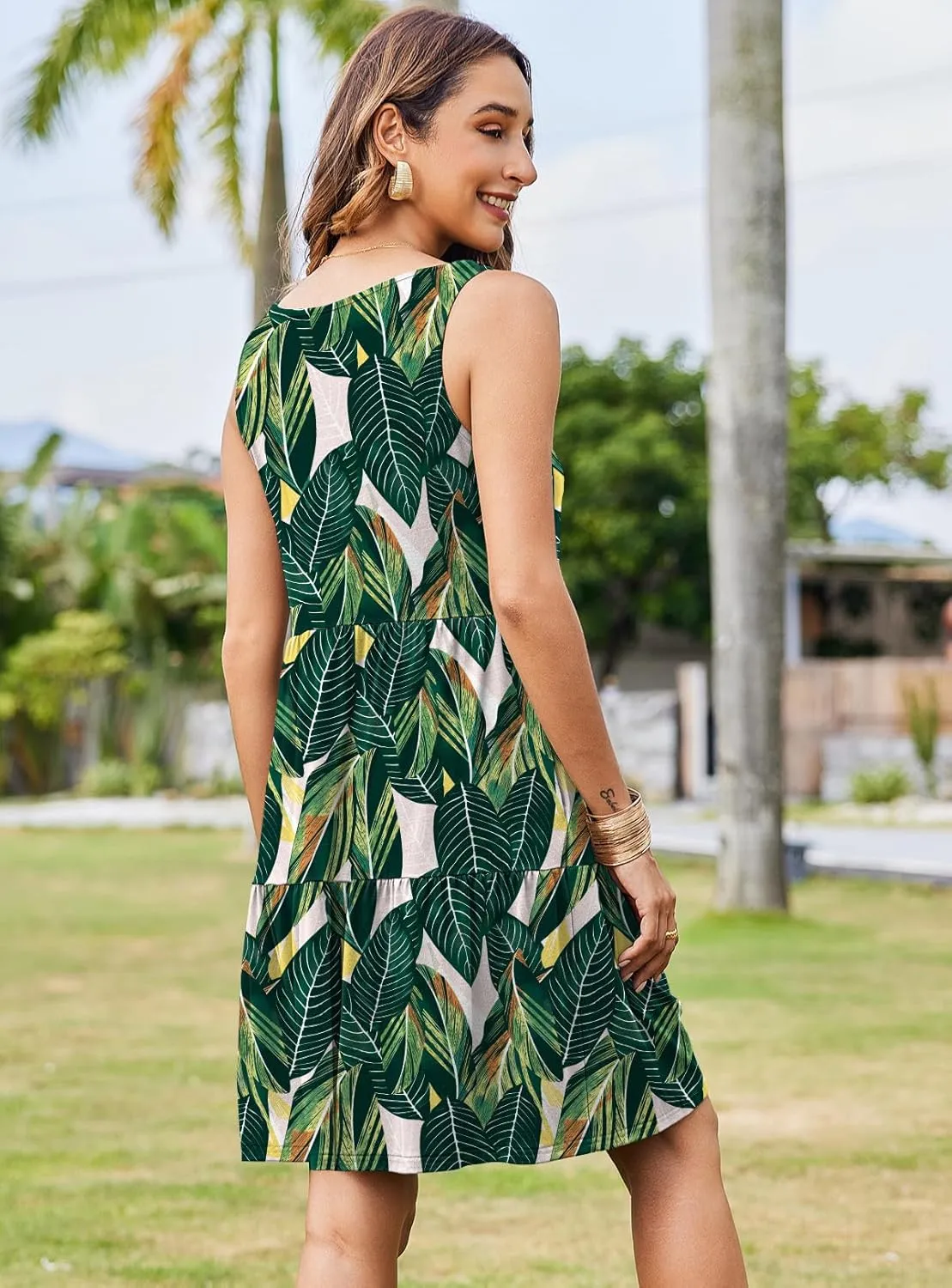 Hount Womens Summer Casual Dresses 2025 V Neck Sleeveless Beach Sundresses Flowy Tiered Tank T Shirt Dress with Pockets