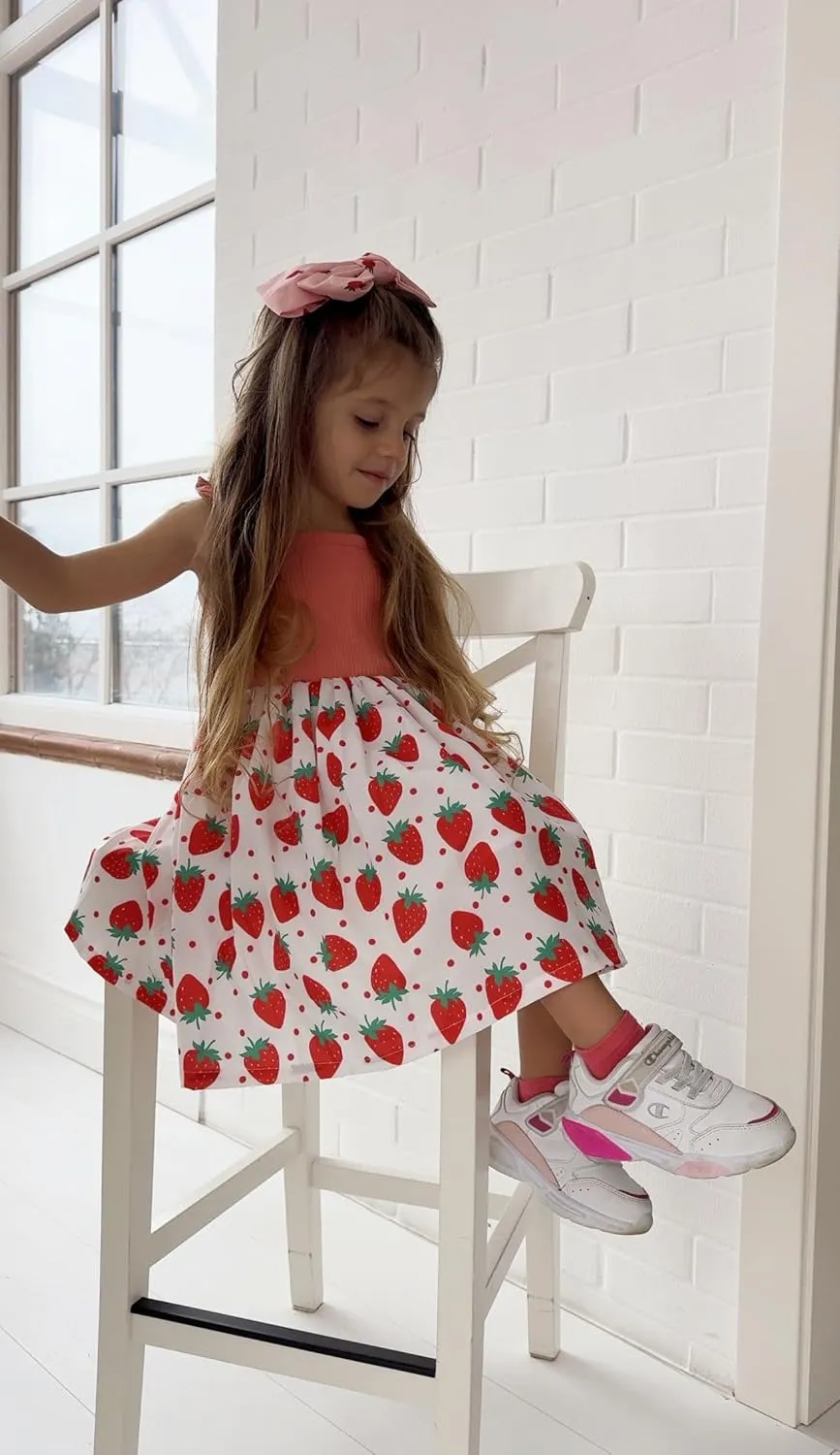 Idgreatim 2-7T Toddler Girls Summer Dress Cute Bowknot Strap Dresses Casual Sleeveless Sling Sundress