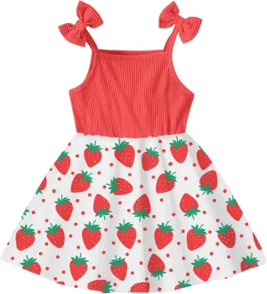 Idgreatim 2-7T Toddler Girls Summer Dress Cute Bowknot Strap Dresses Casual Sleeveless Sling Sundress