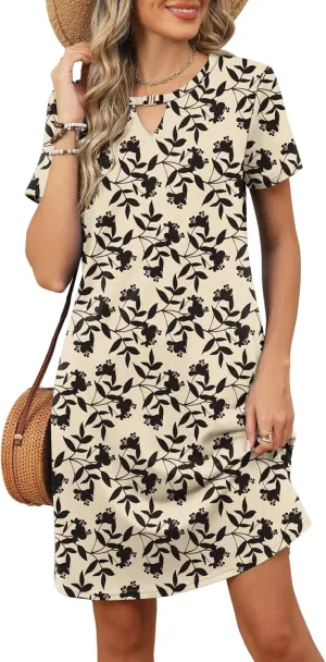 Ivicoer Summer Dresses for Women 2025 Short Sleeve Dress A-Line Mini Dress with Pockets