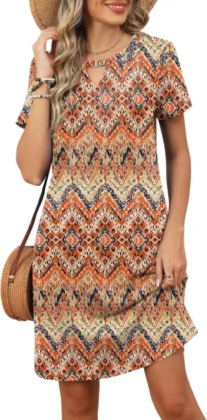 Ivicoer Summer Dresses for Women 2025 Short Sleeve Dress A-Line Mini Dress with Pockets