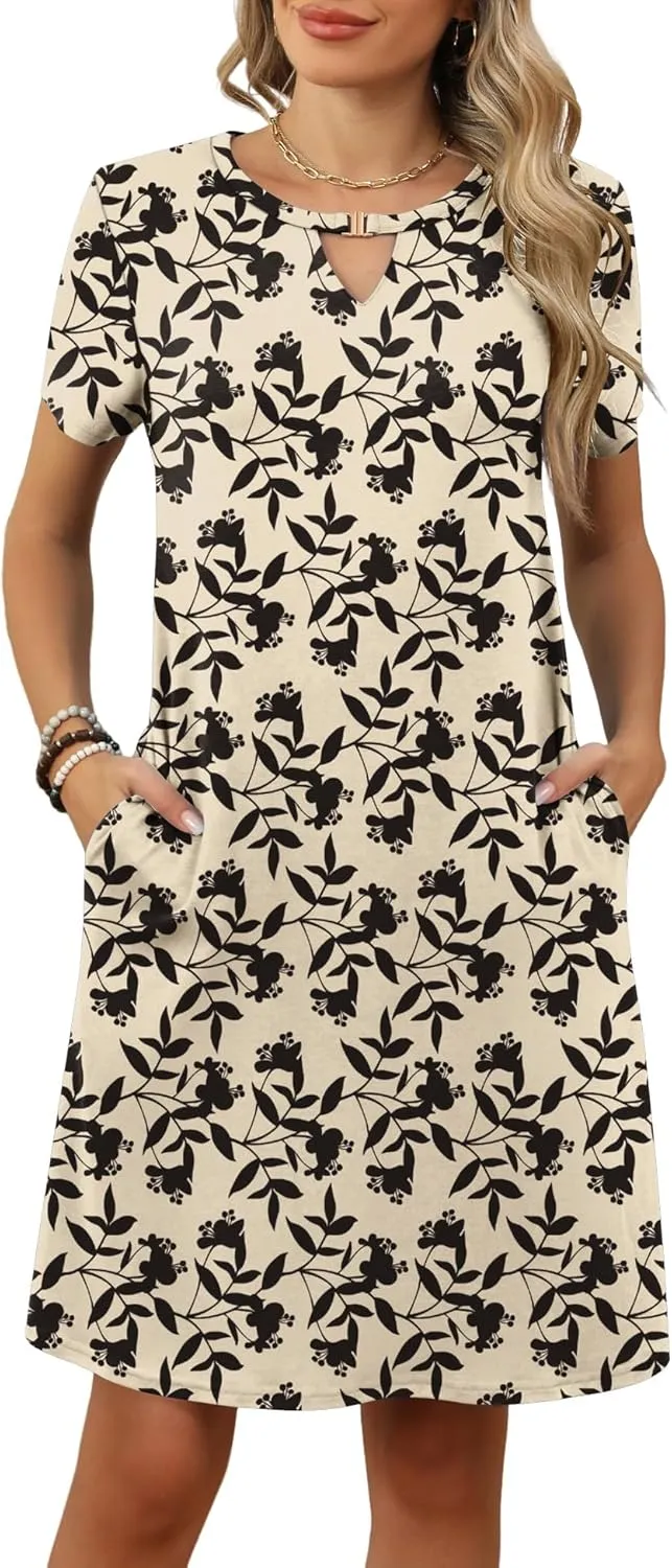 Ivicoer Summer Dresses for Women 2025 Short Sleeve Dress A-Line Mini Dress with Pockets