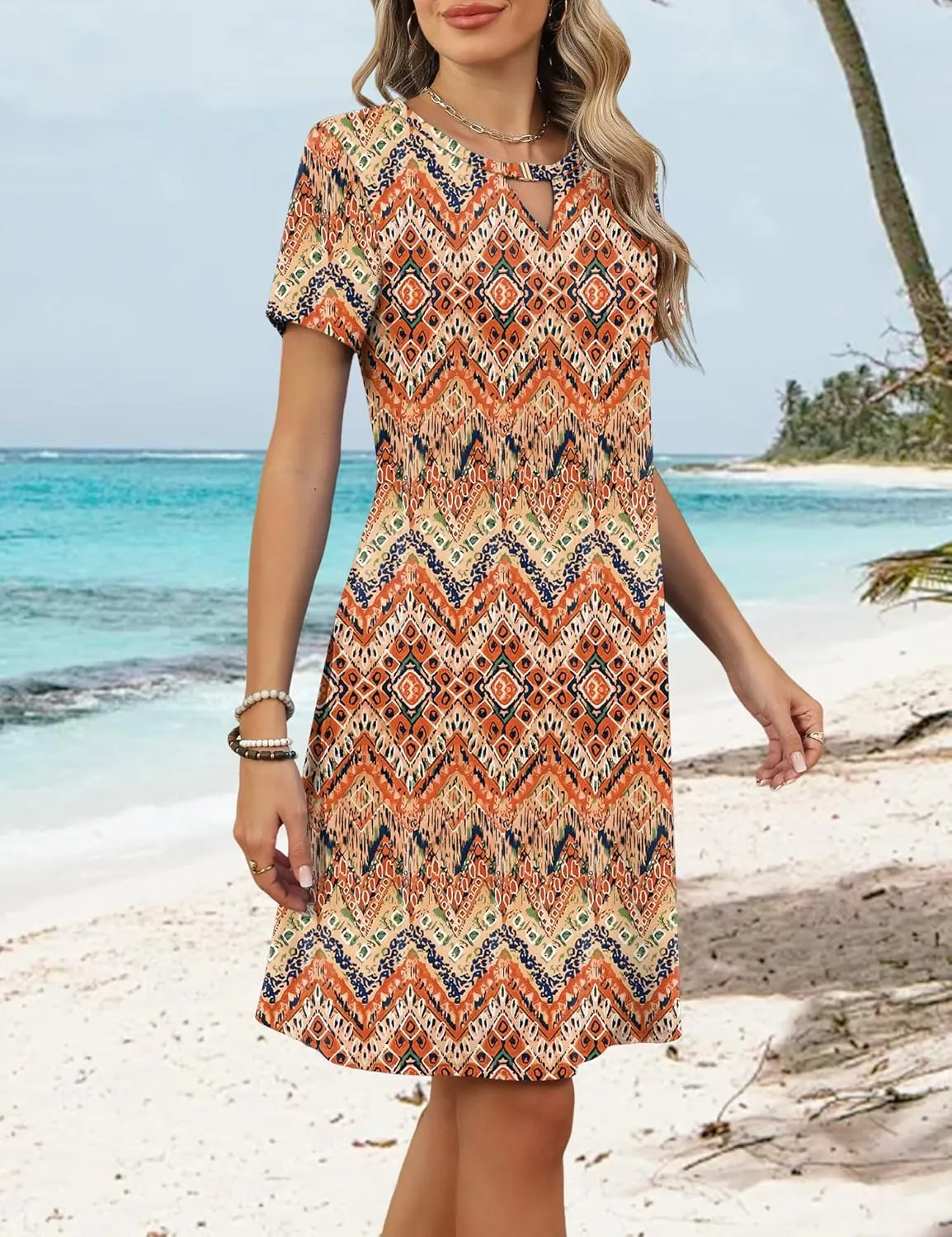Ivicoer Summer Dresses for Women 2025 Short Sleeve Dress A-Line Mini Dress with Pockets