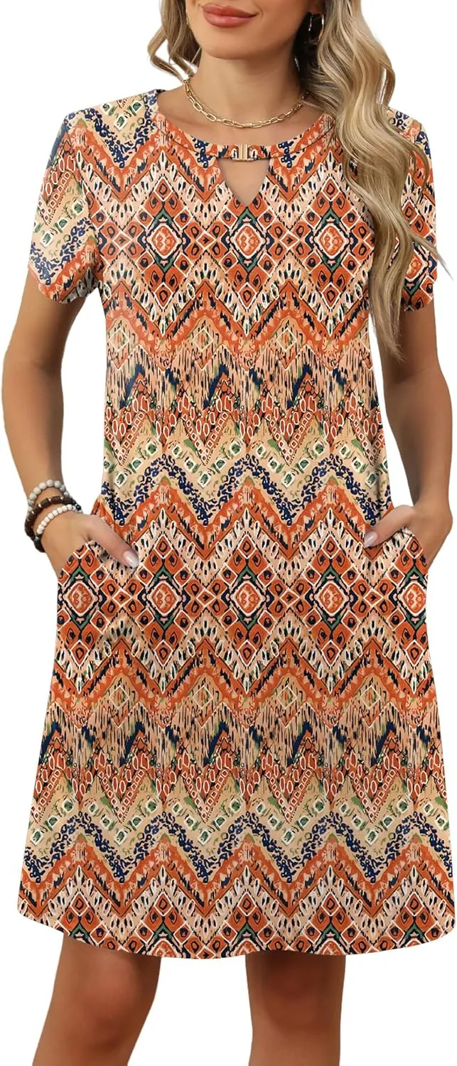 Ivicoer Summer Dresses for Women 2025 Short Sleeve Dress A-Line Mini Dress with Pockets