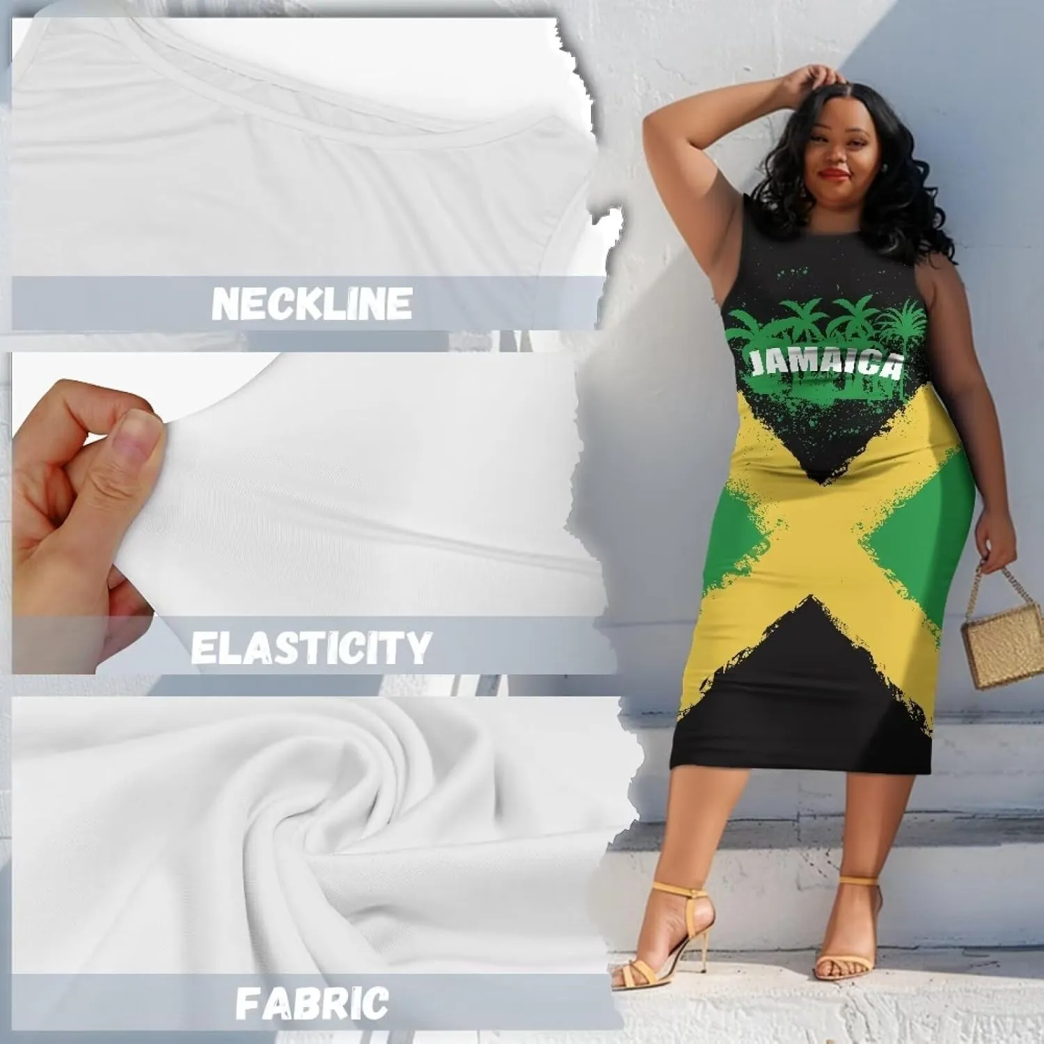 Jamaican Dress for Women Vintage Jamaica Flag Geometric Print Sleeveless Maxi Dresses Party Club