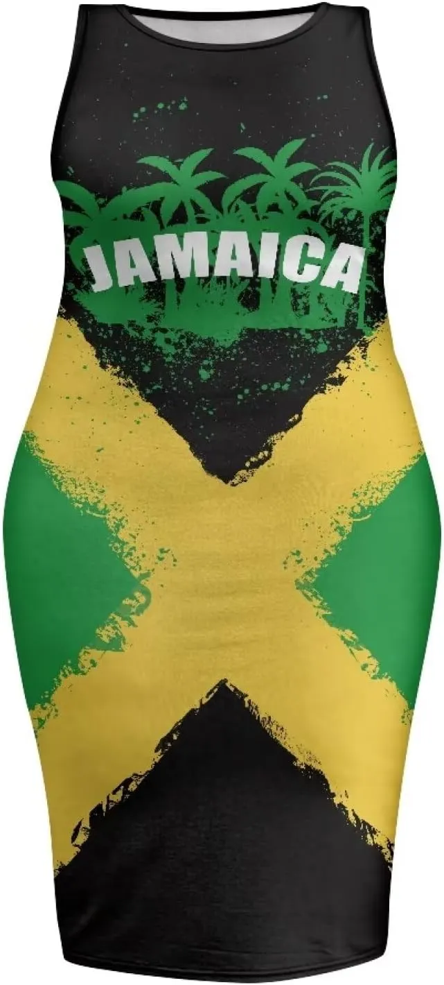 Jamaican Dress for Women Vintage Jamaica Flag Geometric Print Sleeveless Maxi Dresses Party Club