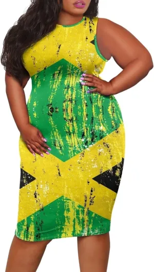 Jamaican Dress for Women Vintage Jamaica Flag Geometric Print Sleeveless Maxi Dresses Party Club