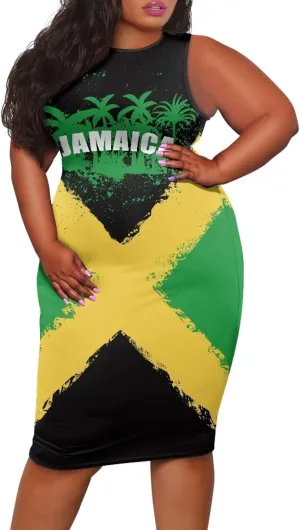 Jamaican Dress for Women Vintage Jamaica Flag Geometric Print Sleeveless Maxi Dresses Party Club