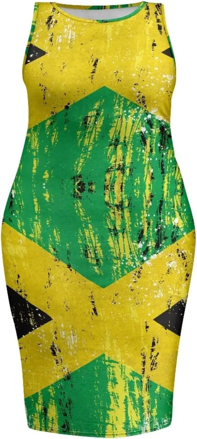Jamaican Dress for Women Vintage Jamaica Flag Geometric Print Sleeveless Maxi Dresses Party Club