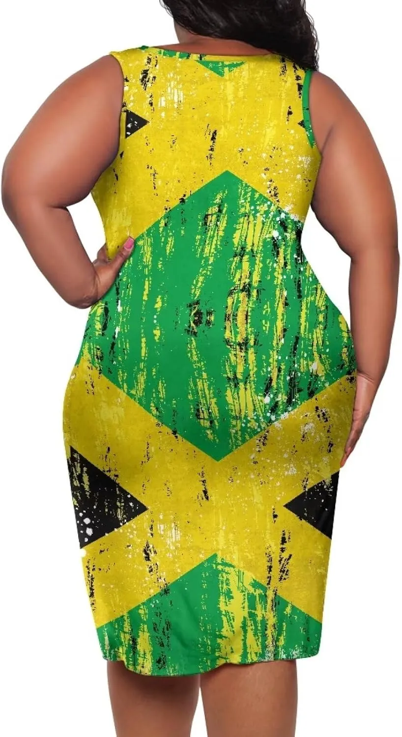 Jamaican Dress for Women Vintage Jamaica Flag Geometric Print Sleeveless Maxi Dresses Party Club