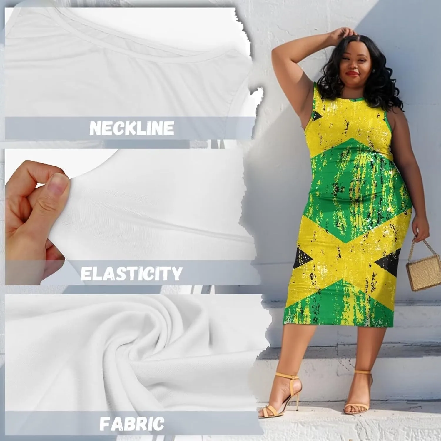 Jamaican Dress for Women Vintage Jamaica Flag Geometric Print Sleeveless Maxi Dresses Party Club